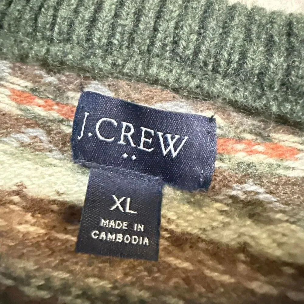 Vintage J. Crew LambsWool blend Fair Isle Stripe Crewneck Sweater Sz XL Heritage